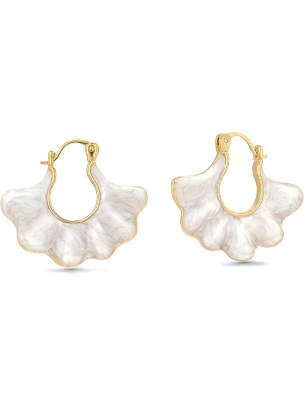 Dainty 18K Gold Plated White Cream Enamel Flower Stud Earrings - Boho Beach